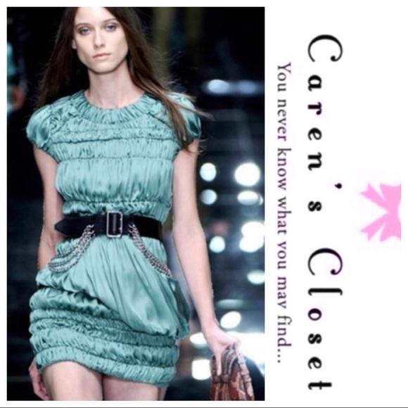 Burberry Runway Green Silk Ruched Mini Dress - Picture 9 of 9